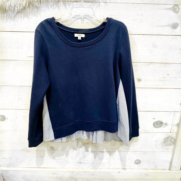 Kensie navy pinstripe crew neck faux layered sweatshirt - Picture 4 of 6